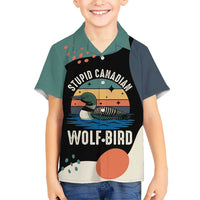 Stupid Canadian Wolf Bird Kid Hawaiian Shirt with Retro Sunset Stripe Pattern