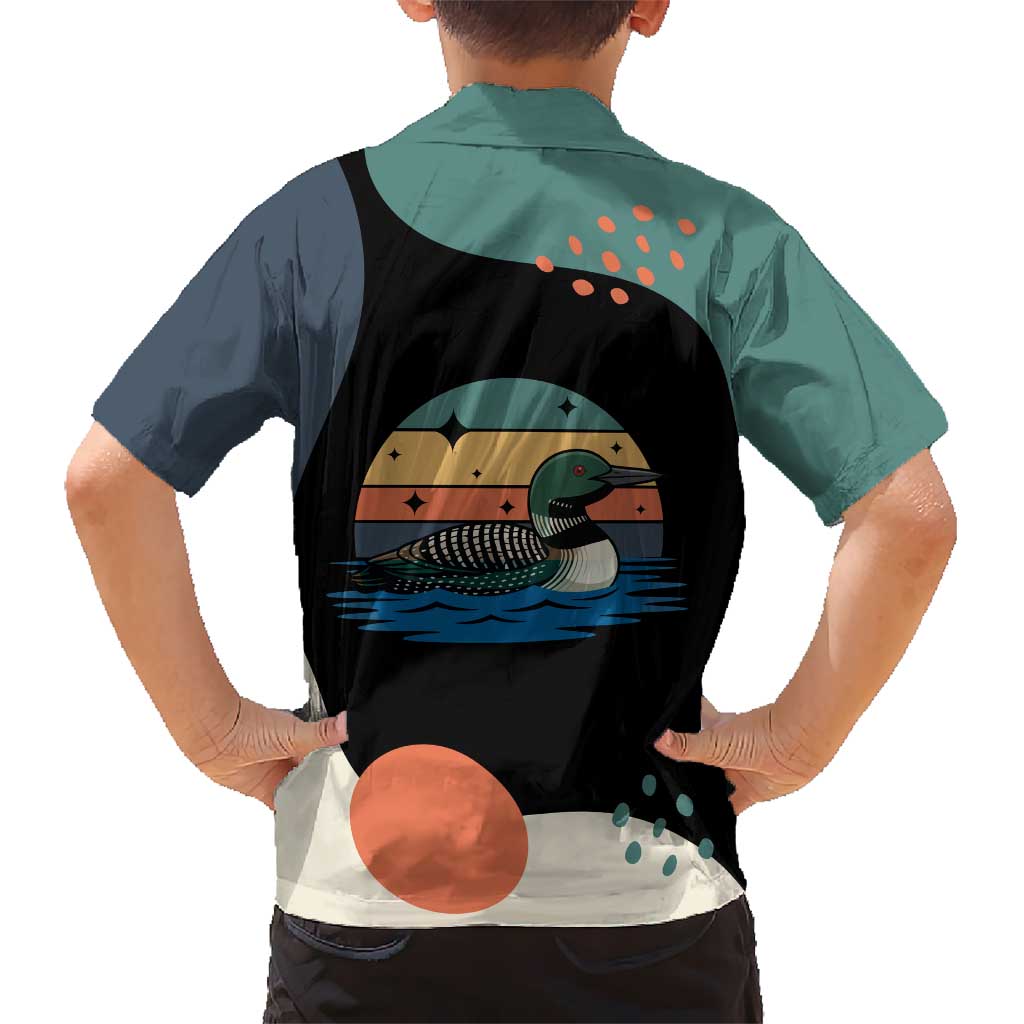 Stupid Canadian Wolf Bird Kid Hawaiian Shirt with Retro Sunset Stripe Pattern