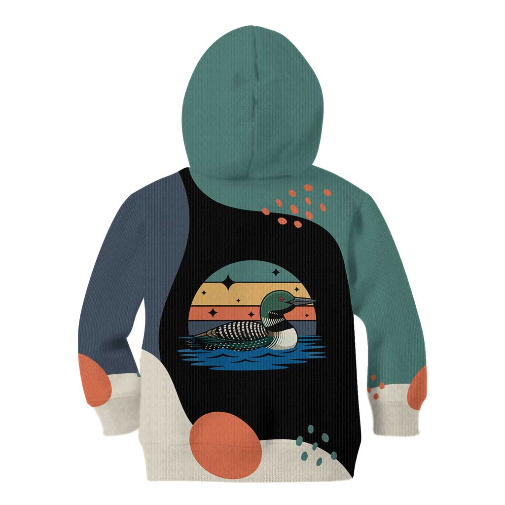 Stupid Canadian Wolf Bird Kid Hoodie with Retro Sunset Stripe Pattern