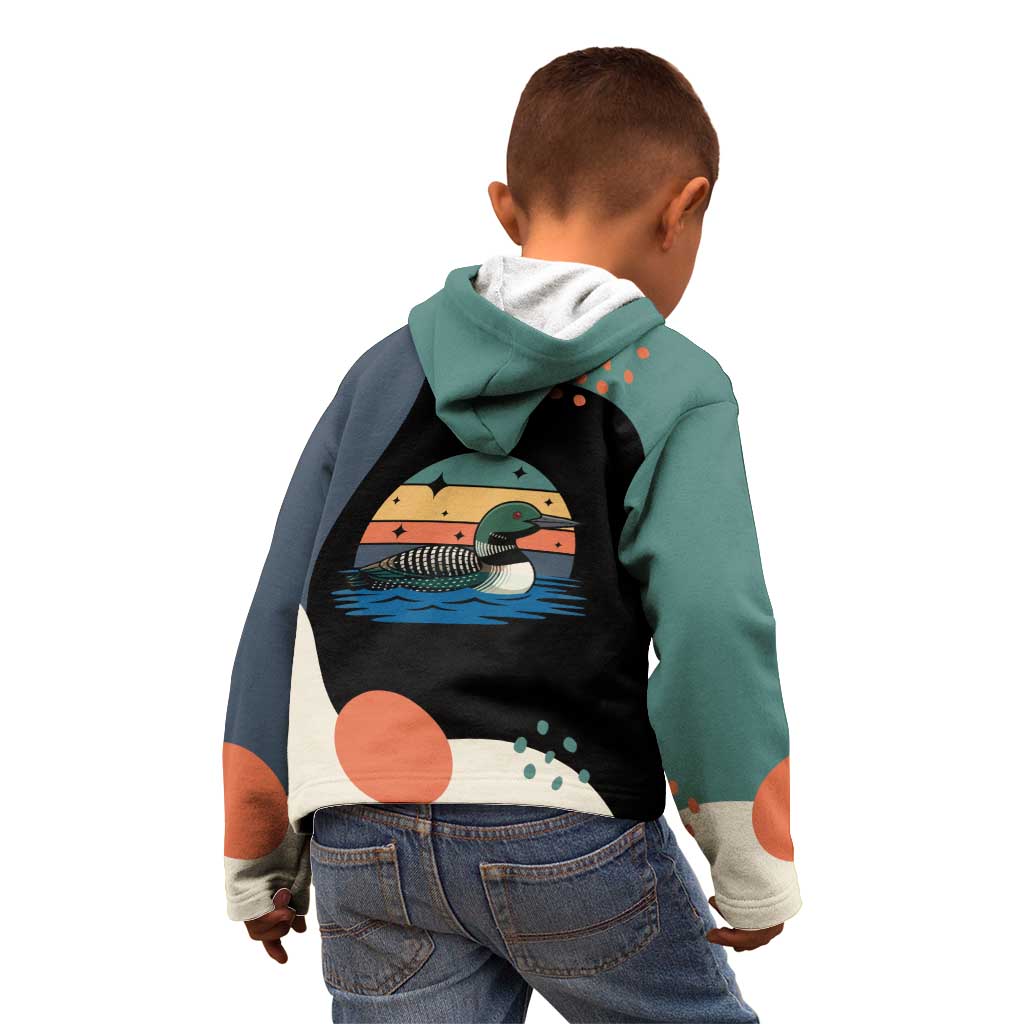 Stupid Canadian Wolf Bird Kid Hoodie with Retro Sunset Stripe Pattern
