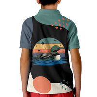 Stupid Canadian Wolf Bird Kid Polo Shirt with Retro Sunset Stripe Pattern