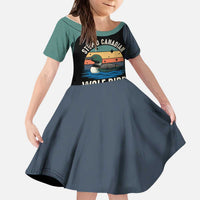 Stupid Canadian Wolf Bird Kid Short Sleeve Dress with Retro Sunset Stripe Pattern