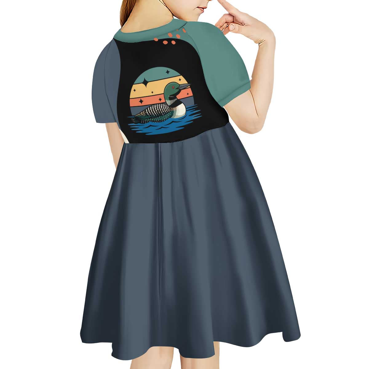 Stupid Canadian Wolf Bird Kid Short Sleeve Dress with Retro Sunset Stripe Pattern
