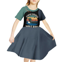 Stupid Canadian Wolf Bird Kid Short Sleeve Dress with Retro Sunset Stripe Pattern