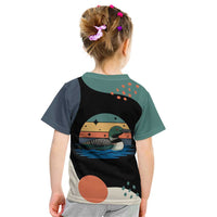 Stupid Canadian Wolf Bird Kid T Shirt with Retro Sunset Stripe Pattern