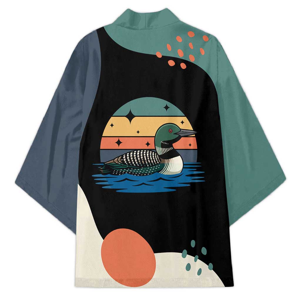Stupid Canadian Wolf Bird Kimono with Retro Sunset Stripe Pattern