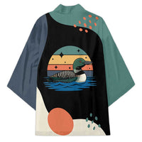 Stupid Canadian Wolf Bird Kimono with Retro Sunset Stripe Pattern