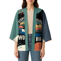 Stupid Canadian Wolf Bird Kimono with Retro Sunset Stripe Pattern