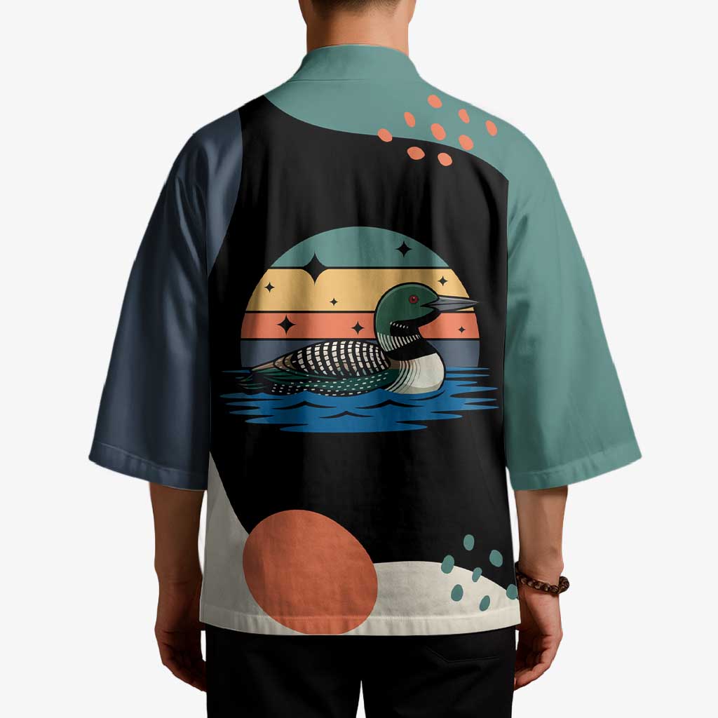 Stupid Canadian Wolf Bird Kimono with Retro Sunset Stripe Pattern
