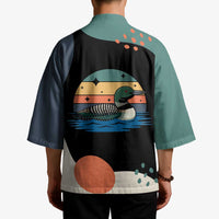 Stupid Canadian Wolf Bird Kimono with Retro Sunset Stripe Pattern