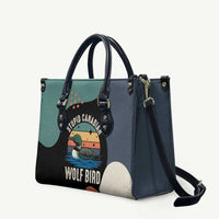 Stupid Canadian Wolf Bird Leather Bag with Retro Sunset Stripe Pattern