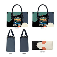 Stupid Canadian Wolf Bird Leather Bag with Retro Sunset Stripe Pattern