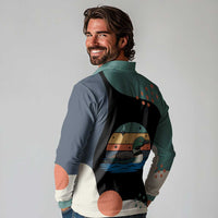 Stupid Canadian Wolf Bird Long Sleeve Polo Shirt with Retro Sunset Stripe Pattern