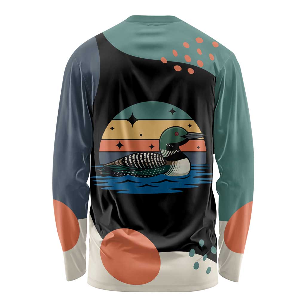 Stupid Canadian Wolf Bird Long Sleeve Shirt with Retro Sunset Stripe Pattern