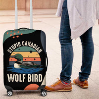 Stupid Canadian Wolf Bird Luggage Cover with Retro Sunset Stripe Pattern
