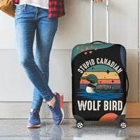 Stupid Canadian Wolf Bird Luggage Cover with Retro Sunset Stripe Pattern
