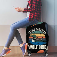 Stupid Canadian Wolf Bird Luggage Cover with Retro Sunset Stripe Pattern
