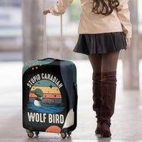 Stupid Canadian Wolf Bird Luggage Cover with Retro Sunset Stripe Pattern
