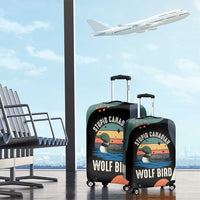 Stupid Canadian Wolf Bird Luggage Cover with Retro Sunset Stripe Pattern