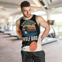 Stupid Canadian Wolf Bird Men Tank Top with Retro Sunset Stripe Pattern