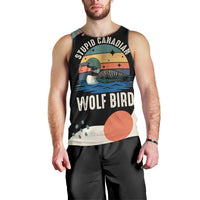 Stupid Canadian Wolf Bird Men Tank Top with Retro Sunset Stripe Pattern