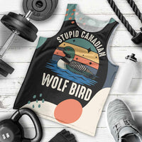 Stupid Canadian Wolf Bird Men Tank Top with Retro Sunset Stripe Pattern