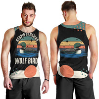 Stupid Canadian Wolf Bird Men Tank Top with Retro Sunset Stripe Pattern