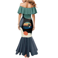 Stupid Canadian Wolf Bird Mermaid Dress with Retro Sunset Stripe Pattern