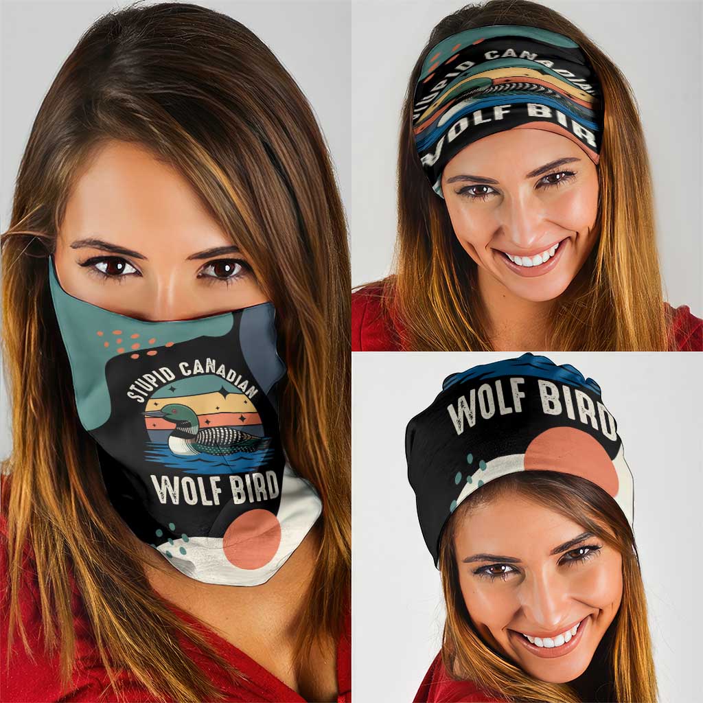 Stupid Canadian Wolf Bird Neck Gaiter with Retro Sunset Stripe Pattern