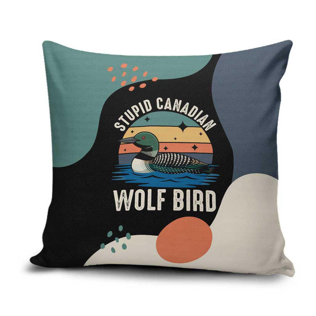 Stupid Canadian Wolf Bird Pillow Cover with Retro Sunset Stripe Pattern