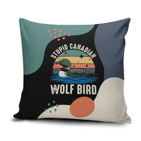 Stupid Canadian Wolf Bird Pillow Cover with Retro Sunset Stripe Pattern
