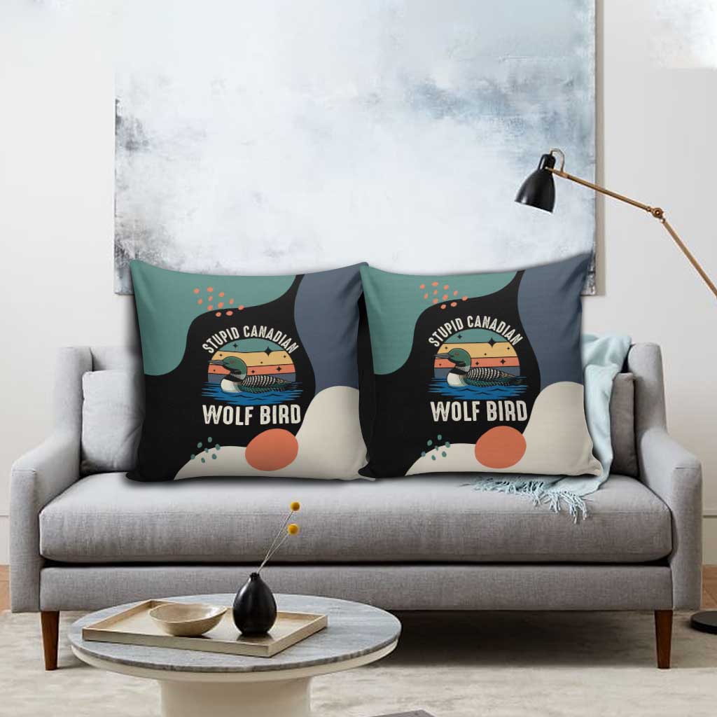 Stupid Canadian Wolf Bird Pillow Cover with Retro Sunset Stripe Pattern