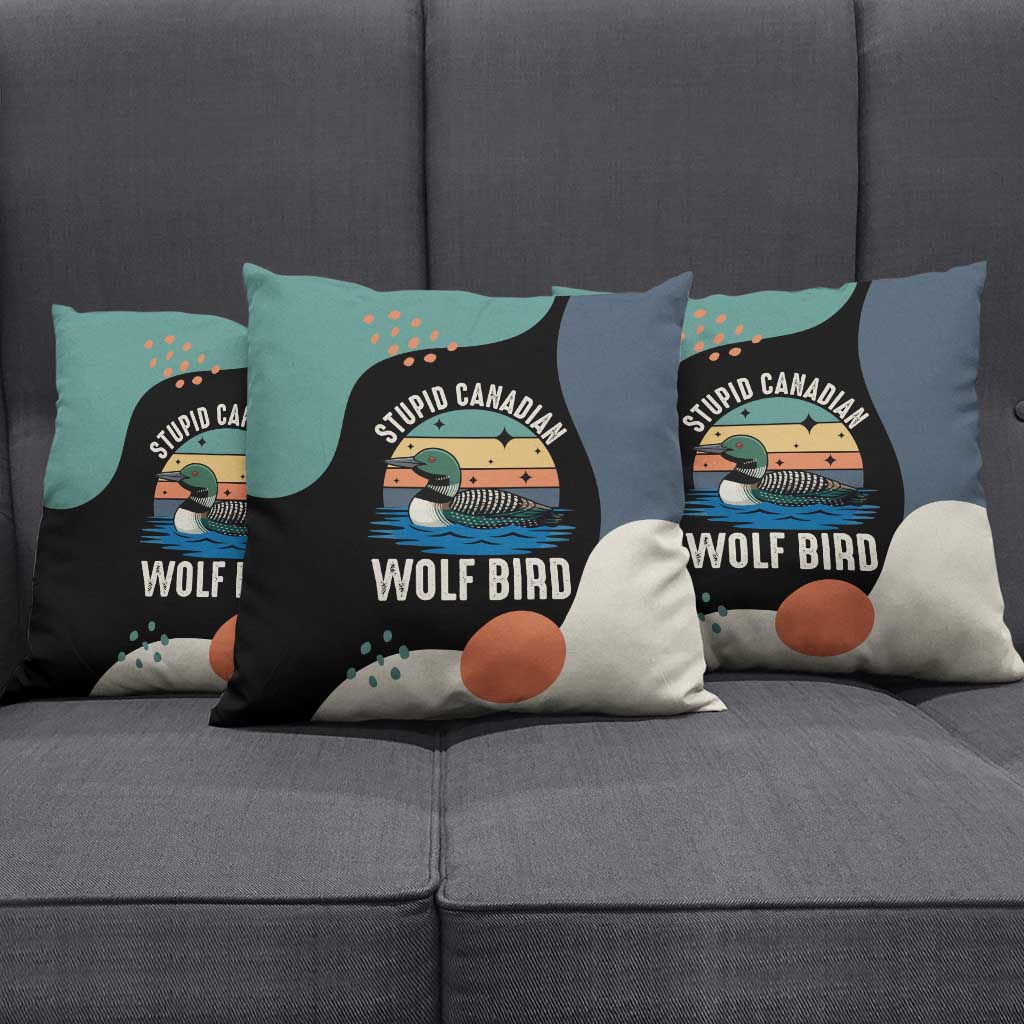 Stupid Canadian Wolf Bird Pillow Cover with Retro Sunset Stripe Pattern