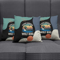 Stupid Canadian Wolf Bird Pillow Cover with Retro Sunset Stripe Pattern