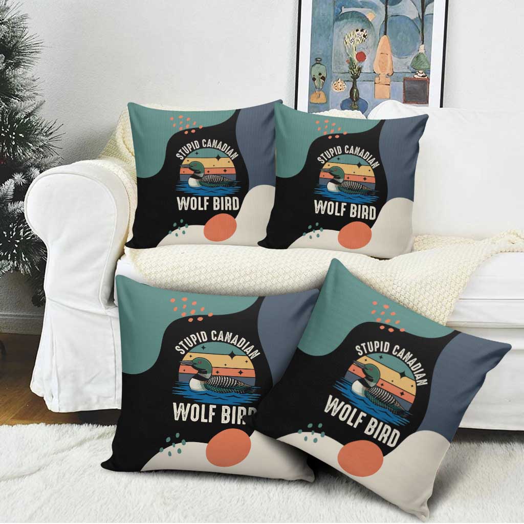 Stupid Canadian Wolf Bird Pillow Cover with Retro Sunset Stripe Pattern