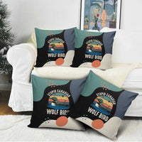 Stupid Canadian Wolf Bird Pillow Cover with Retro Sunset Stripe Pattern