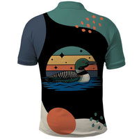 Stupid Canadian Wolf Bird Polo Shirt with Retro Sunset Stripe Pattern