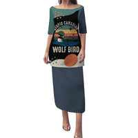 Stupid Canadian Wolf Bird Puletasi with Retro Sunset Stripe Pattern