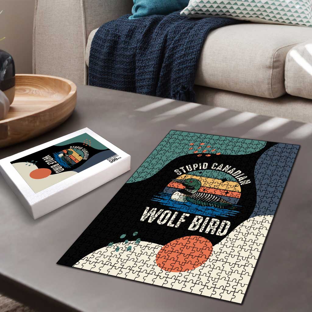 Stupid Canadian Wolf Bird Puzzle with Retro Sunset Stripe Pattern