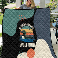 Stupid Canadian Wolf Bird Quilt with Retro Sunset Stripe Pattern