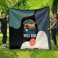 Stupid Canadian Wolf Bird Quilt with Retro Sunset Stripe Pattern