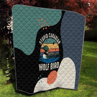 Stupid Canadian Wolf Bird Quilt with Retro Sunset Stripe Pattern