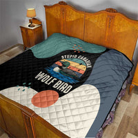 Stupid Canadian Wolf Bird Quilt with Retro Sunset Stripe Pattern