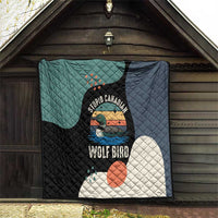 Stupid Canadian Wolf Bird Quilt with Retro Sunset Stripe Pattern