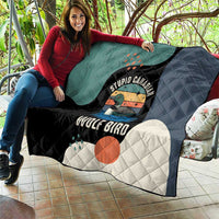 Stupid Canadian Wolf Bird Quilt with Retro Sunset Stripe Pattern