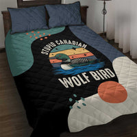 Stupid Canadian Wolf Bird Quilt Bed Set with Retro Sunset Stripe Pattern