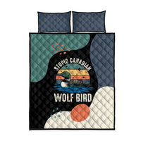 Stupid Canadian Wolf Bird Quilt Bed Set with Retro Sunset Stripe Pattern