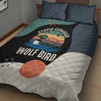 Stupid Canadian Wolf Bird Quilt Bed Set with Retro Sunset Stripe Pattern