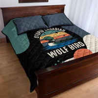 Stupid Canadian Wolf Bird Quilt Bed Set with Retro Sunset Stripe Pattern