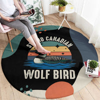 Stupid Canadian Wolf Bird Round Carpet with Retro Sunset Stripe Pattern